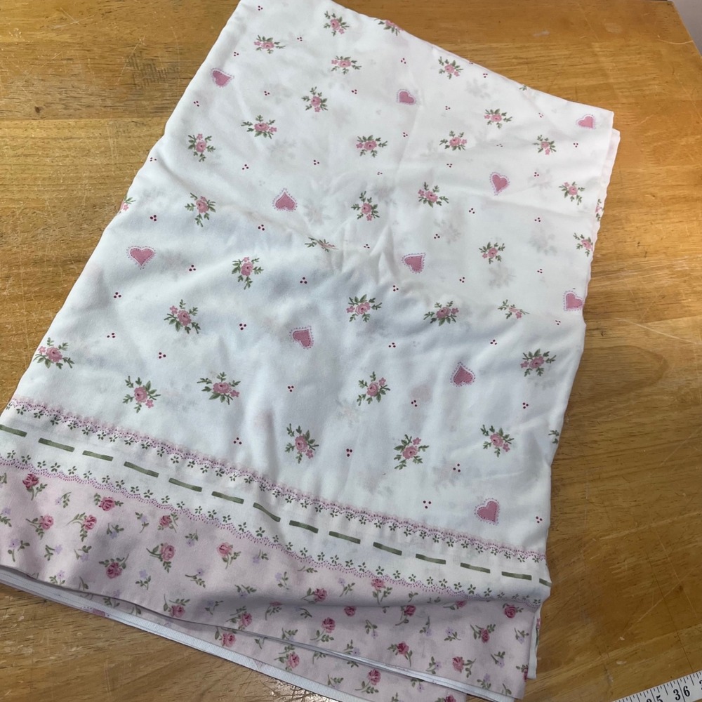 Vtg Flat Sheet Twin White Pink Floral Hearts Cottagecore Shabby Chic